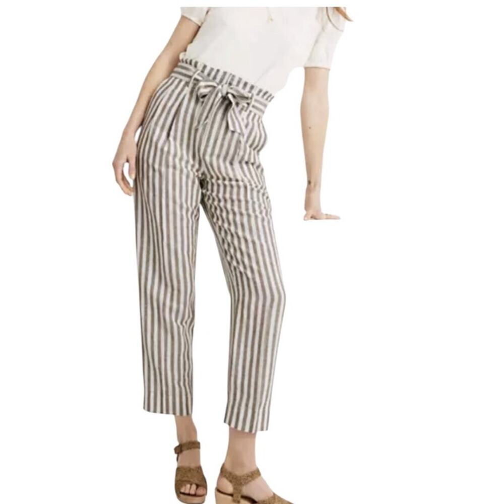 Madewell Striped Linen Blend Paper Bag Waist Cropped Pants Size 2